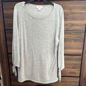 Gray Women's Top with Tie Sleeves